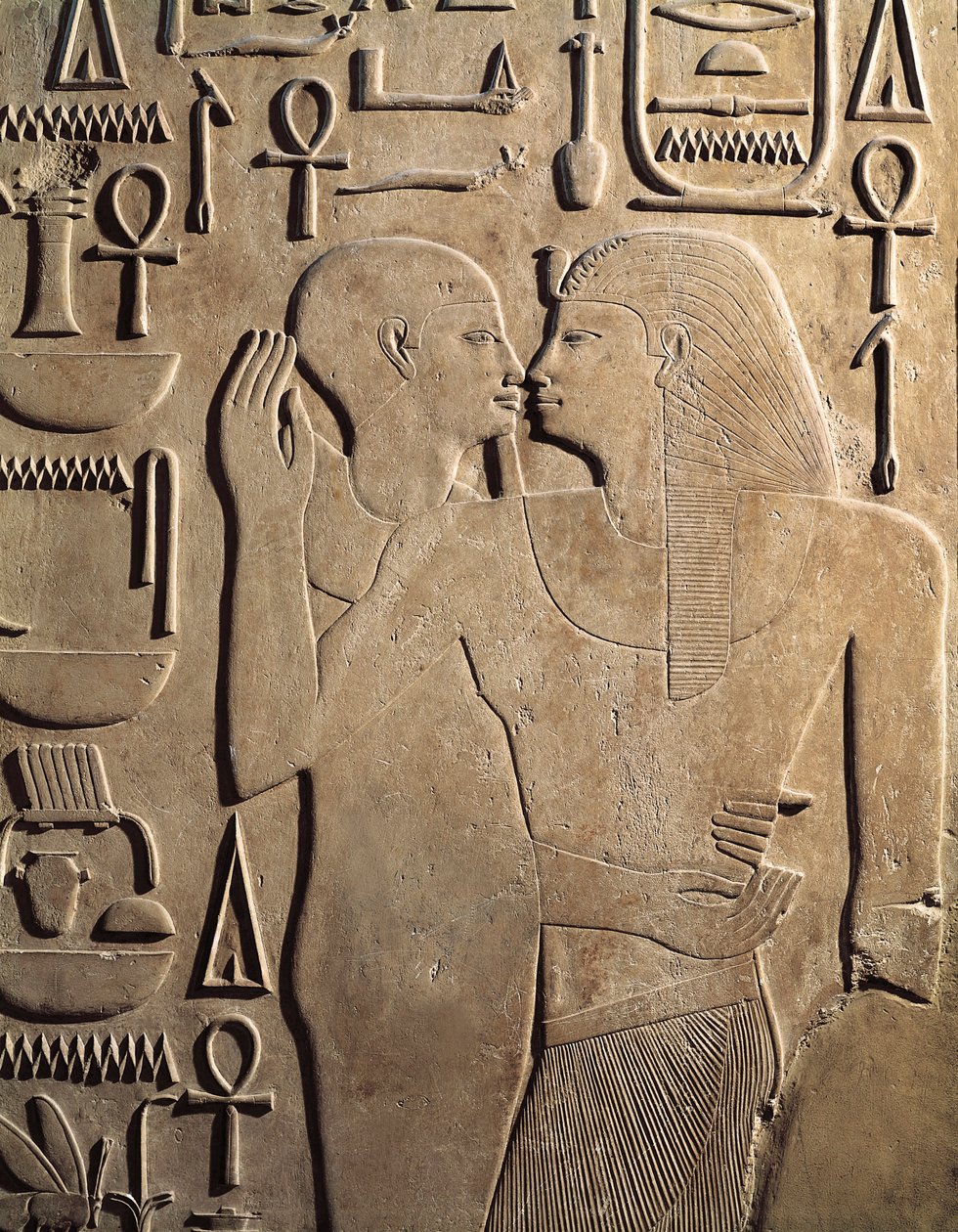 Rey Sesostris I con el Dios Ptah de Karnak, la tumba de Sesostris I, Reino Medio, Dinastía XII de Egyptian 12th Dynasty