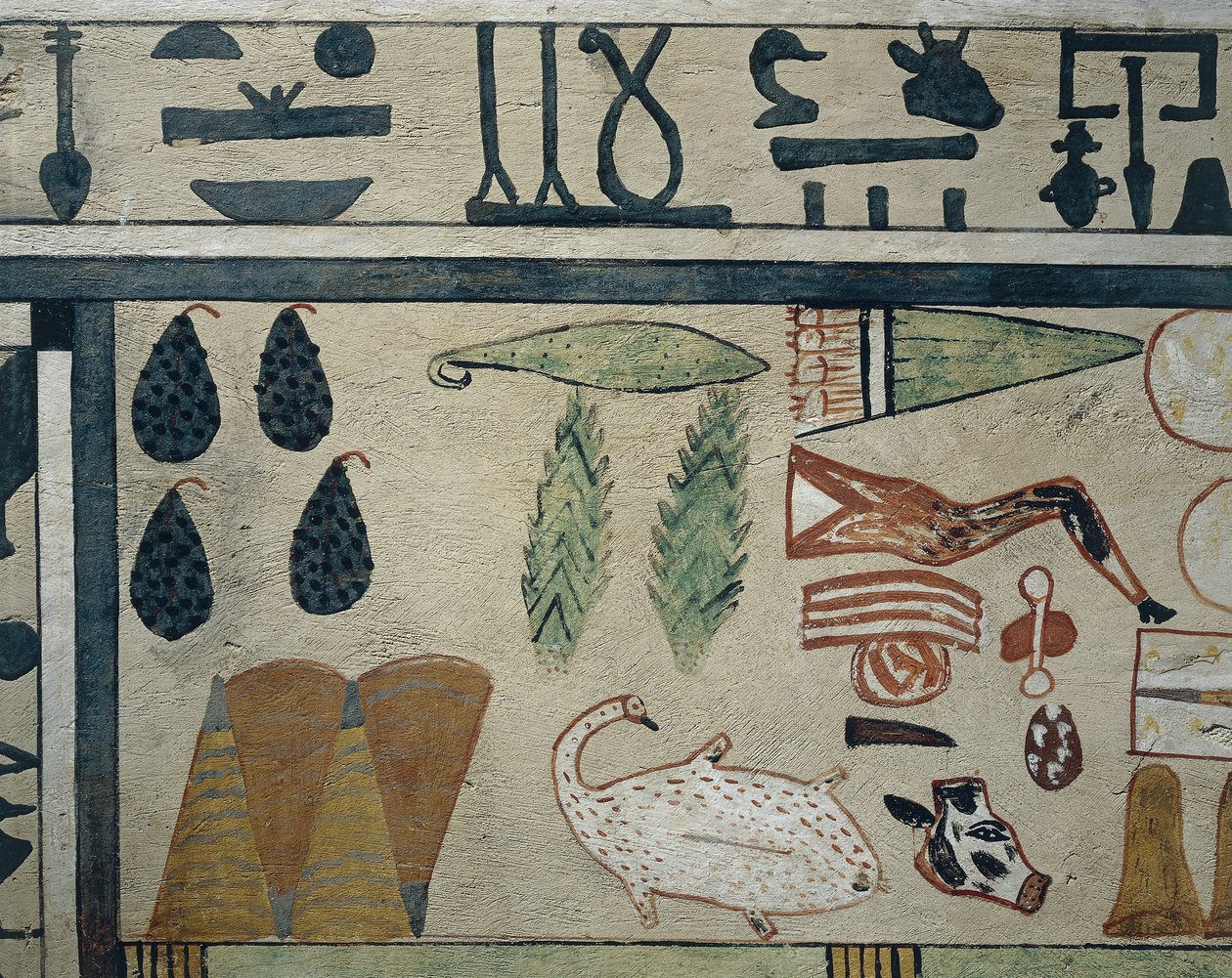 Detalle de panel que representa varias ofrendas de comida, del sarcófago de Irinimenpu de Egyptian 12th Dynasty