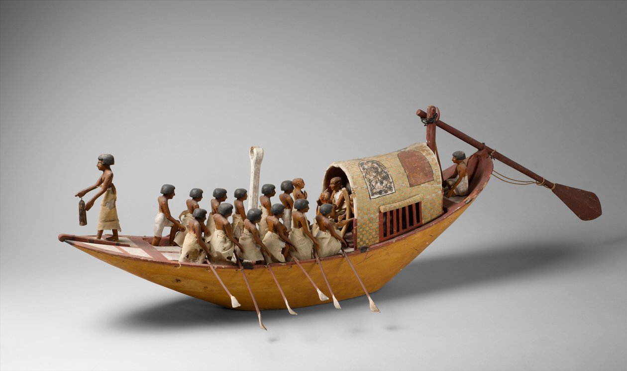 Barco de viaje siendo remado desde la tumba de Meketre, c.1981-1975 a.C. de Egyptian 12th Dynasty