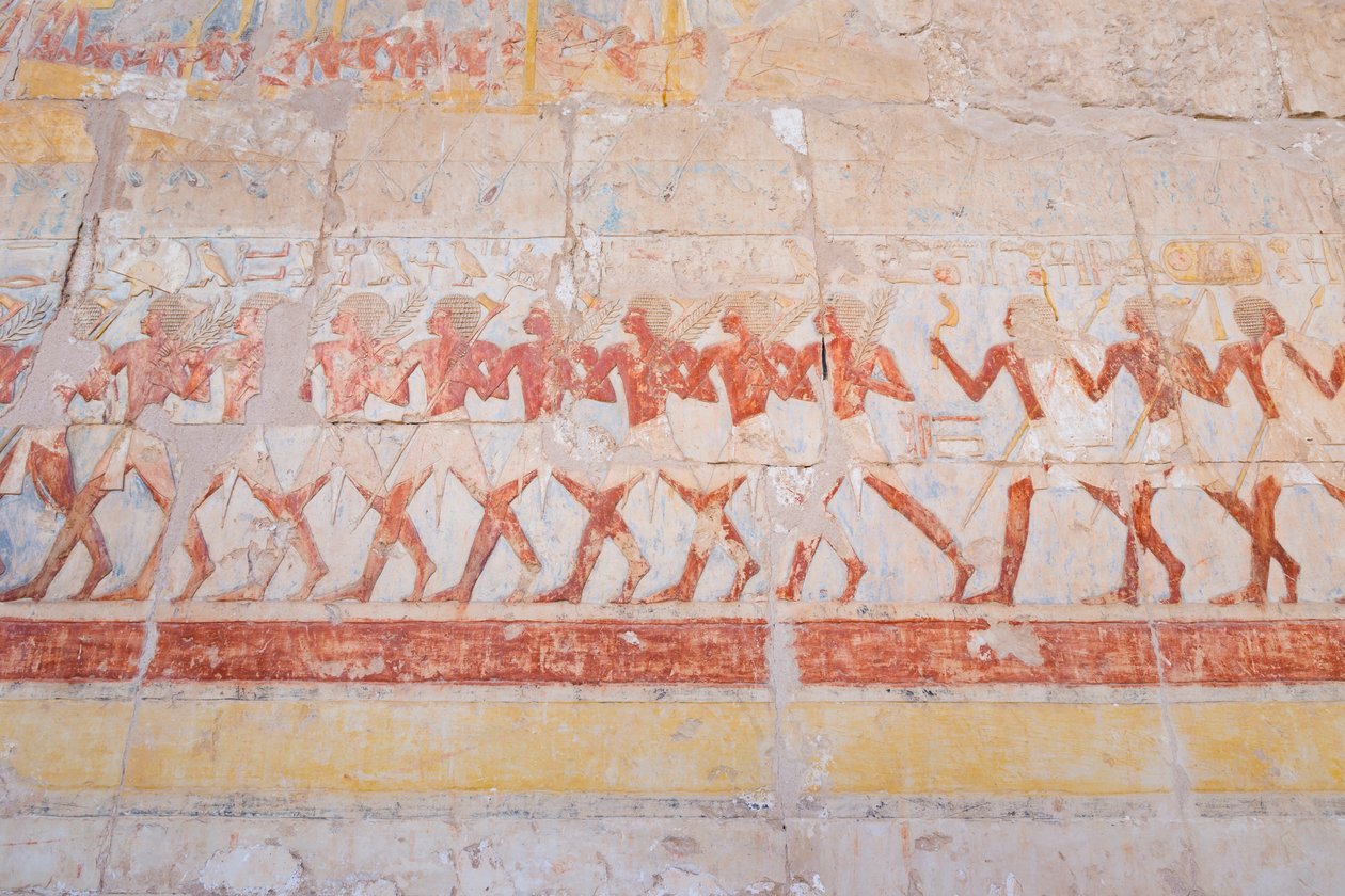 Talla en bajorrelieve del viaje de Hatshepsut a la tierra de Punt (Somalia), templo de Hatshepsut de Deir Al Bahari, Luxor, Egipto (foto) de Egyptian 18th Dynasty