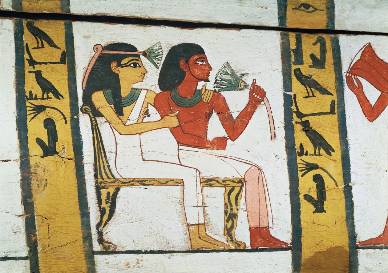 Detalle de la decoración de un sarcófago de La Dama de Madja, Nuevo Reino, c.1450 a.C. (madera pintada) de Egyptian 18th Dynasty