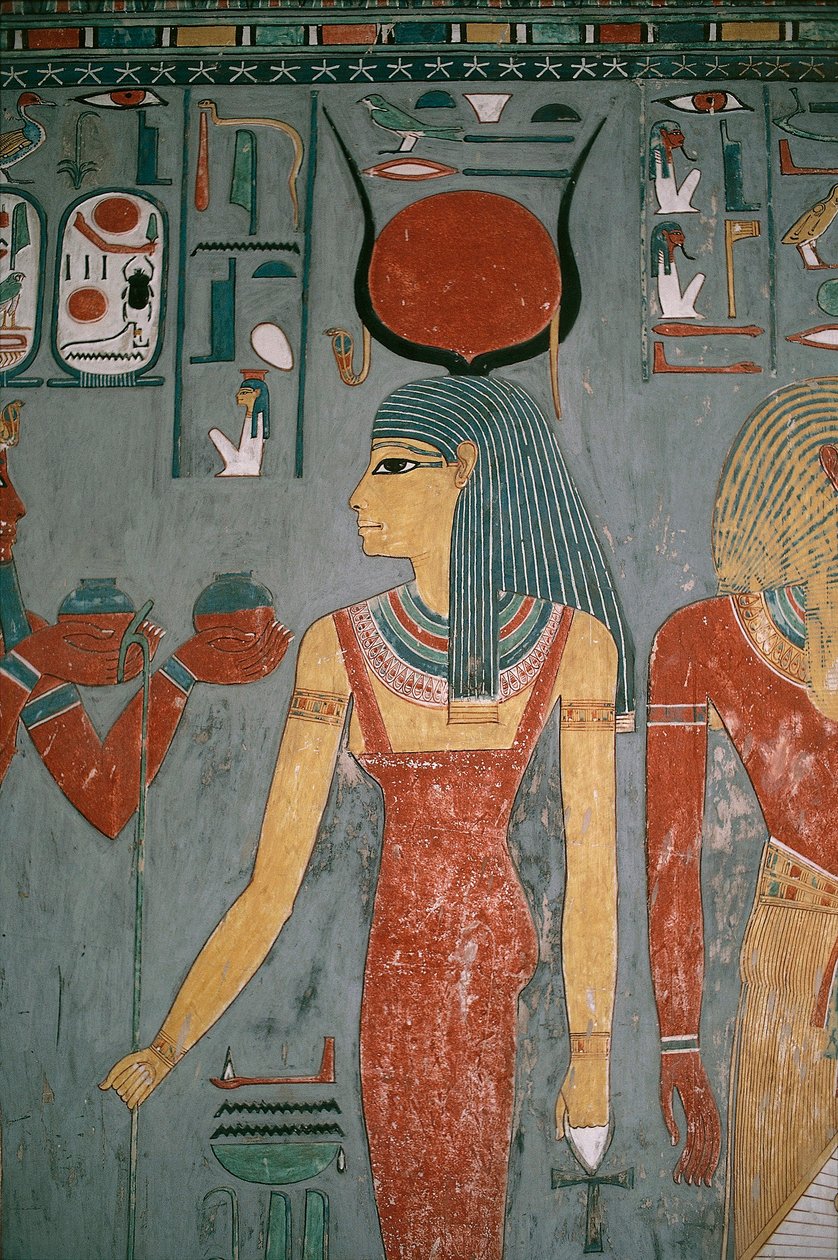 Egipto, Antigua Tebas, Luxor, Valle de los Reyes, Tumba de Horemheb, Pintura mural que representa a la diosa Isis, Reino Nuevo, Dinastía XVIII de Egyptian 18th Dynasty