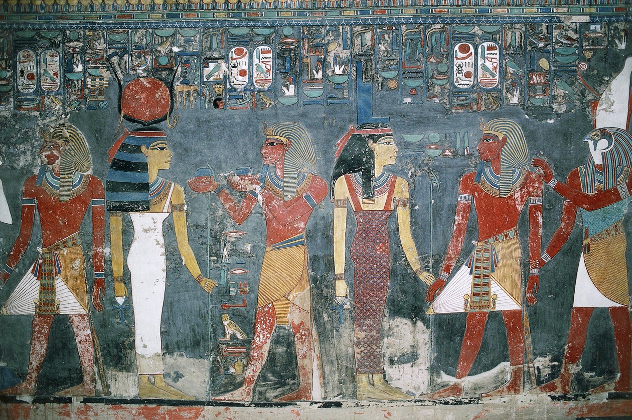 Egipto, Luxor, Valle de los Reyes, Tumba de Horemheb, pintura mural de Egyptian 18th Dynasty