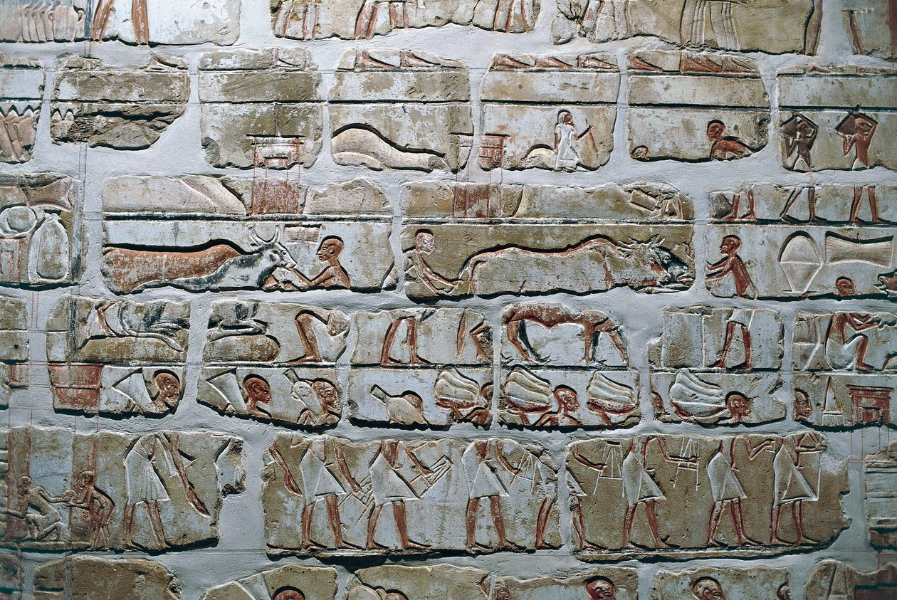 Egipto, Tebas, Luzor, Templos de Karnak, muro Talatat del templo de Amenhotep IV de Egyptian 18th Dynasty