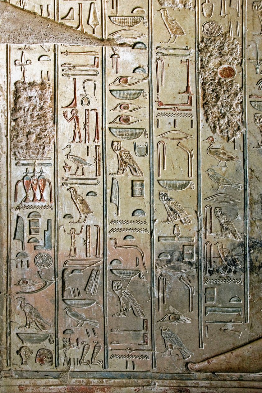Antigüedad egipcia: relieve y jeroglíficos de la tumba de Kha em Het (Khaemhat) inspector de graneros y escriba en la corte de Amenofis III (TT57). Dinastía XVIII. 1530-1290 a.C. Valle de los Nobles. Luxor, Orilla Oeste, Egipto de Egyptian 18th Dynasty