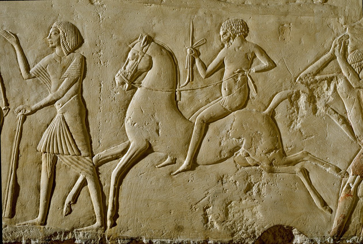 Antigüedad egipcia: relieve con guerrero a caballo. Final de la dinastía XVIII de Egyptian 18th Dynasty