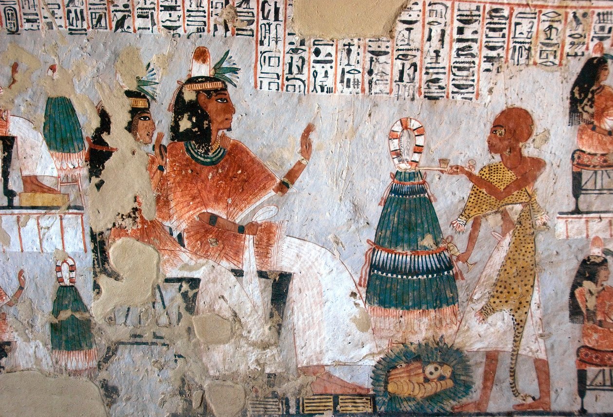 Antigüedad egipcia: representación de Roy y su esposa Nebtawy frente a un sumo sacerdote. Pintura de la Tumba de Roy (TT255). Dinastía XVIII. De la orilla oeste de Luxor, Egipto de Egyptian 18th Dynasty
