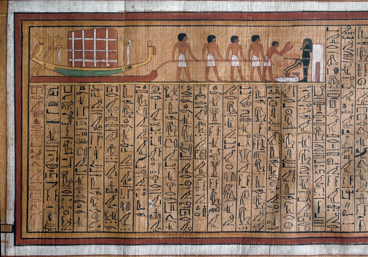 Antigüedad egipcia: el transporte del catafalco a la tumba. Papiro. Libro de los Muertos de Kha. Dinastía XVIII de Egyptian 18th Dynasty