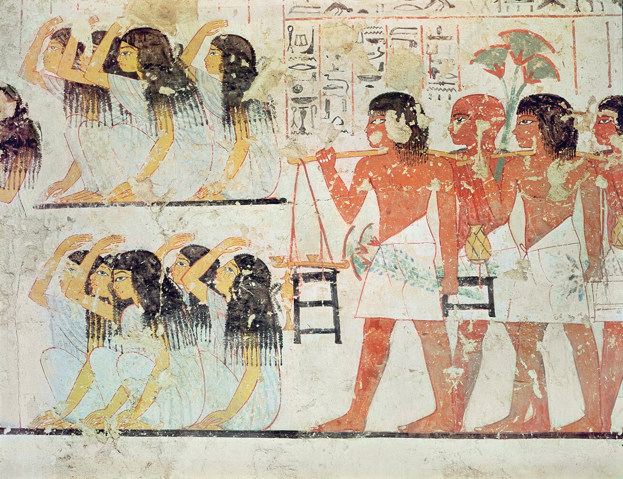 Grupo de dolientes en la procesión fúnebre de Ramose, de la Capilla de la Tumba de Ramose, Nuevo Reino, c.1360 a.C. (pintura mural) de Egyptian 18th Dynasty
