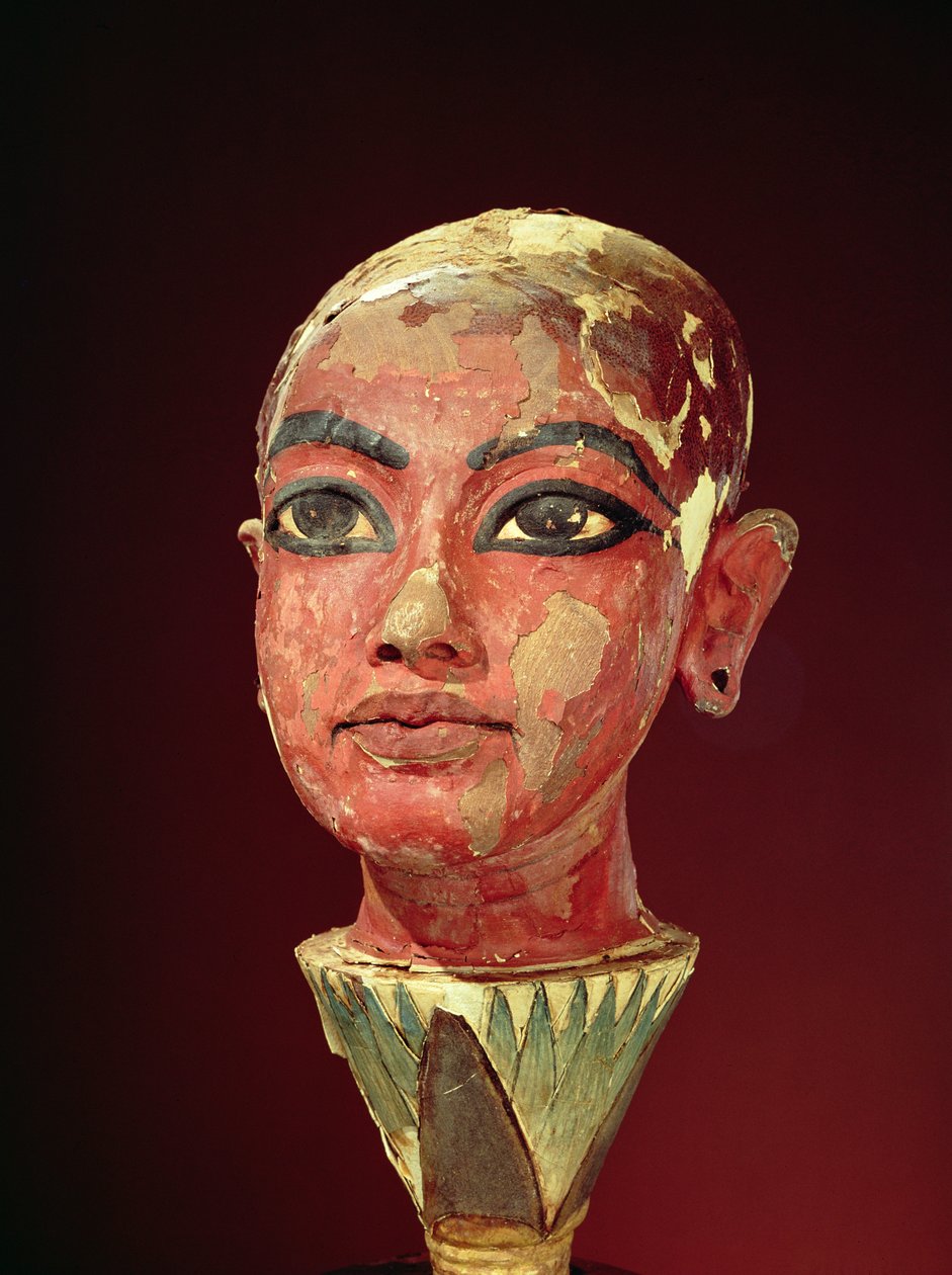 Cabeza del niño rey emergiendo de una flor de loto, de la tumba de Tutankamón (c.1370-1352 a.C.) Reino Nuevo de Egyptian 18th Dynasty