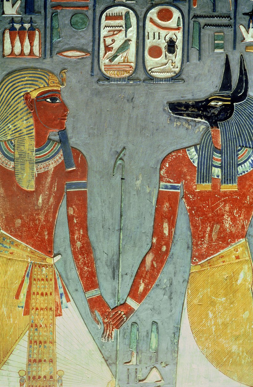Horemheb y Anubis, de la Tumba de Horemheb (c.1323-1295 a.C.) Nuevo Reino de Egyptian 18th Dynasty