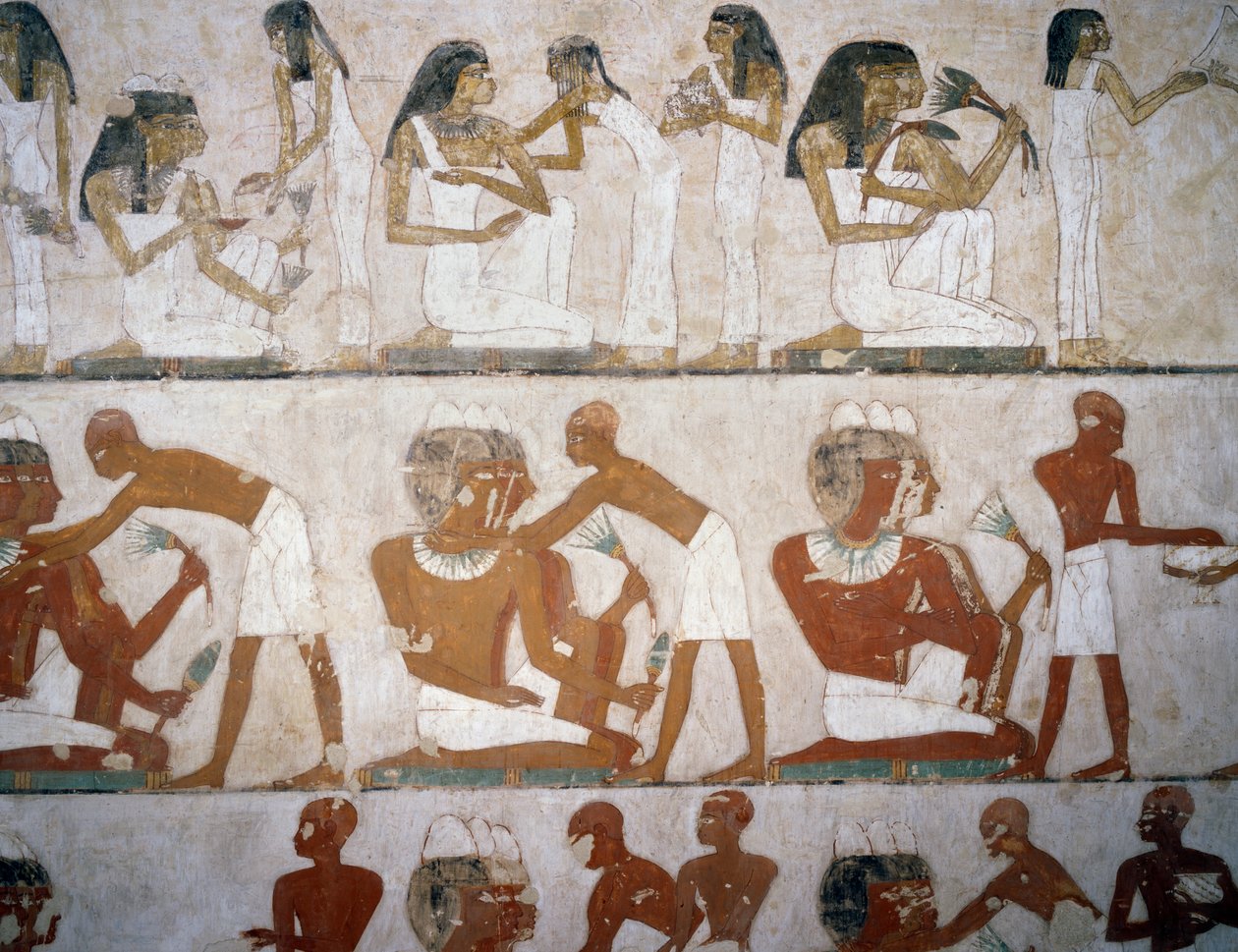 Hombres y mujeres poniéndose joyas (detalle) de Egyptian 18th Dynasty