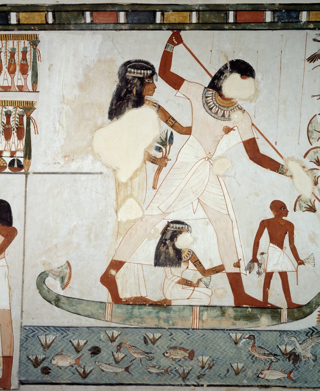 Menna y su familia pescando y cazando aves en los pantanos del Nilo (detalle) de Egyptian 18th Dynasty