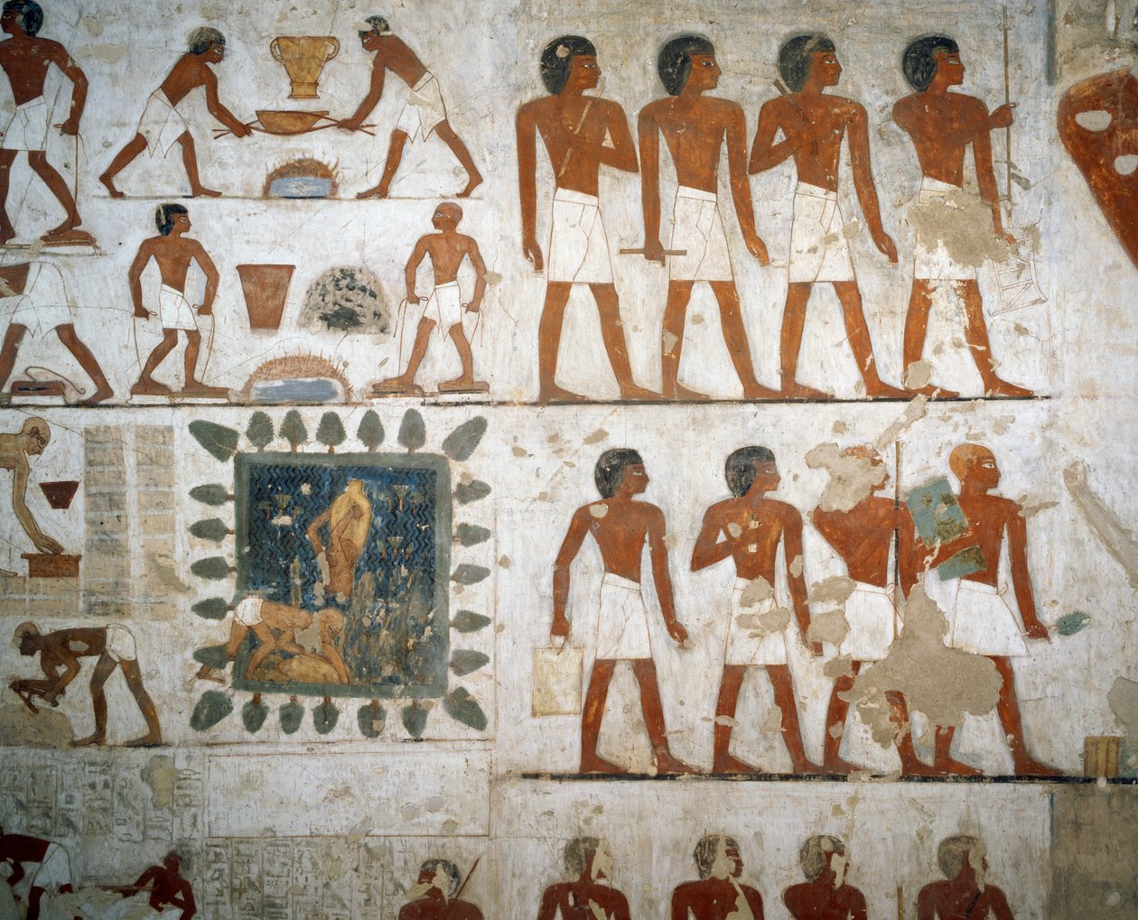 Procesamiento de metales y fabricación de ladrillos (detalle) de Egyptian 18th Dynasty