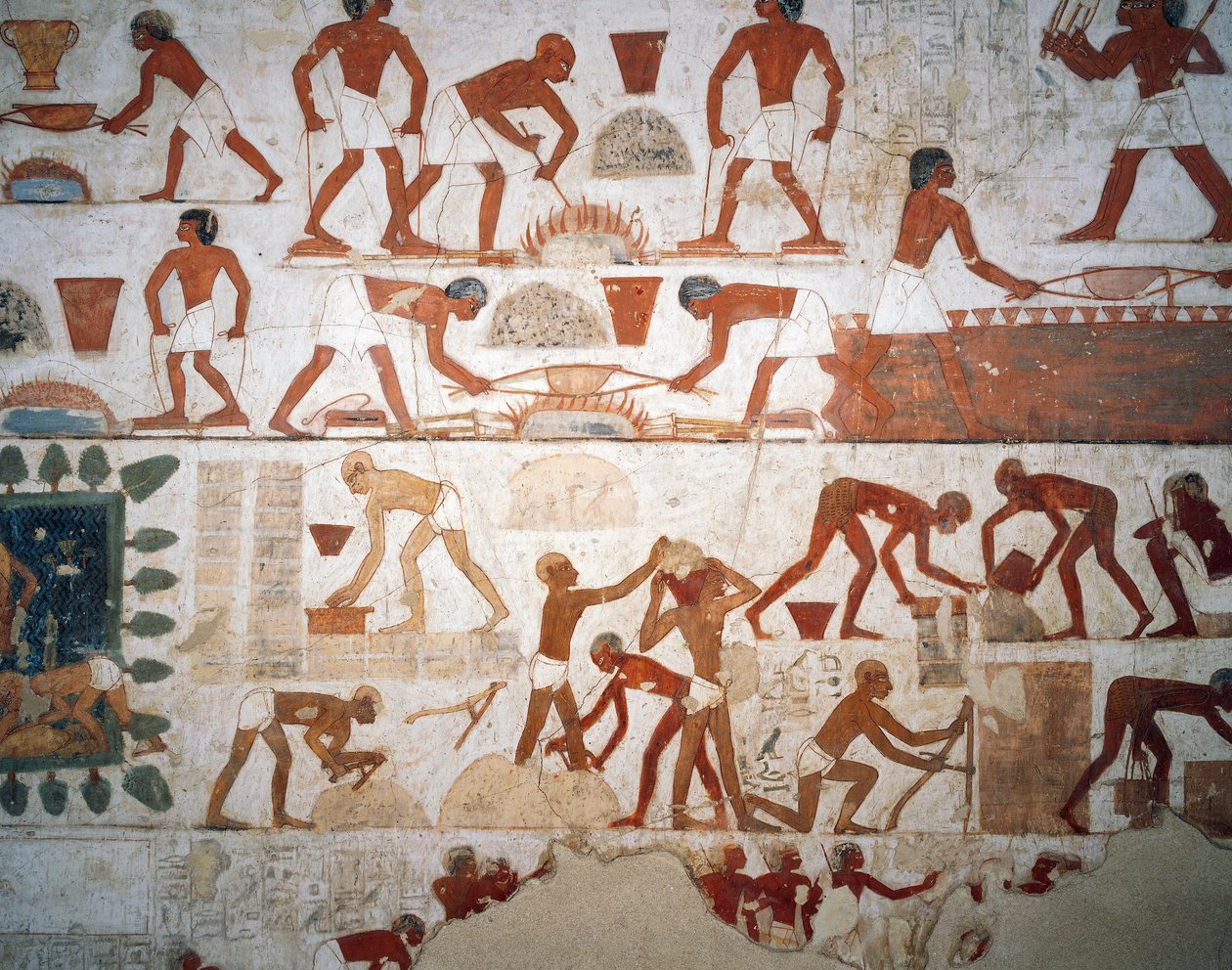 Procesamiento de metales y fabricación de ladrillos de barro, fresco, capilla, Tumba de Rekhmire (TT100), Sheikh Abd el-Qurna, Tebas de Egyptian 18th Dynasty