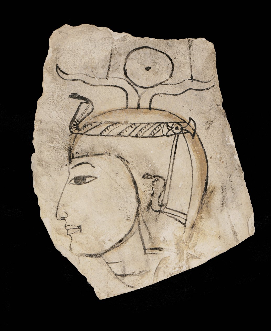 Ostracon con retrato del faraón Amenhotep I, venerado mecenas de los artesanos de Deir el Medina ... de Egyptian 18th Dynasty