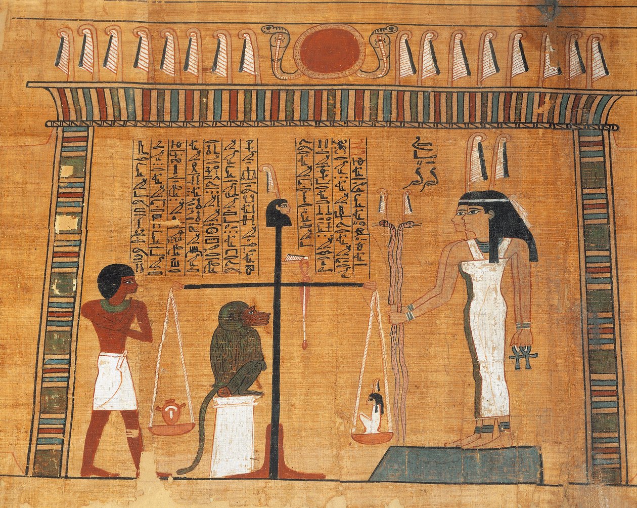 Papiro del Libro de los Muertos: el difunto juzgado ante el tribunal de Osiris de Egyptian 18th Dynasty