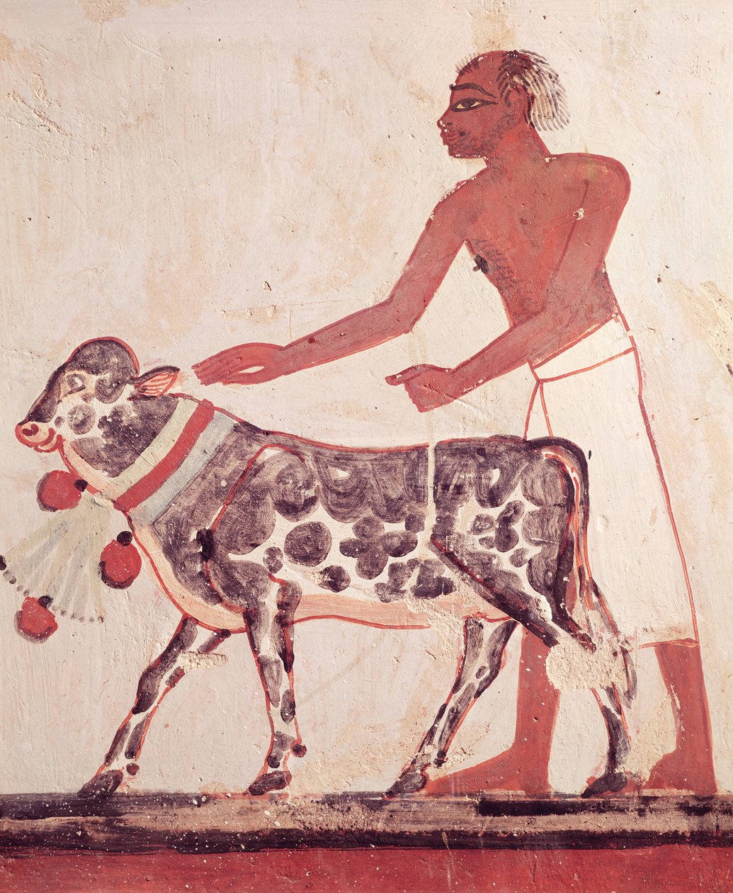Campesino llevando una vaca al sacrificio, de la Tumba de Menna de Egyptian 18th Dynasty