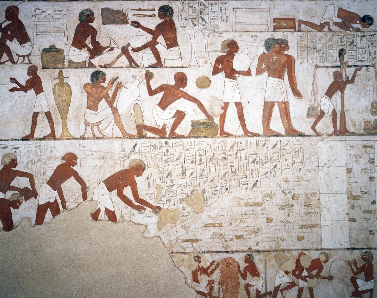 Alfareros y trabajadores, fresco, capilla, Tumba de Rekhmire (TT100), Sheikh Abd el-Qurna, Tebas (Lista del Patrimonio Mundial de la Unesco) de Egyptian 18th Dynasty