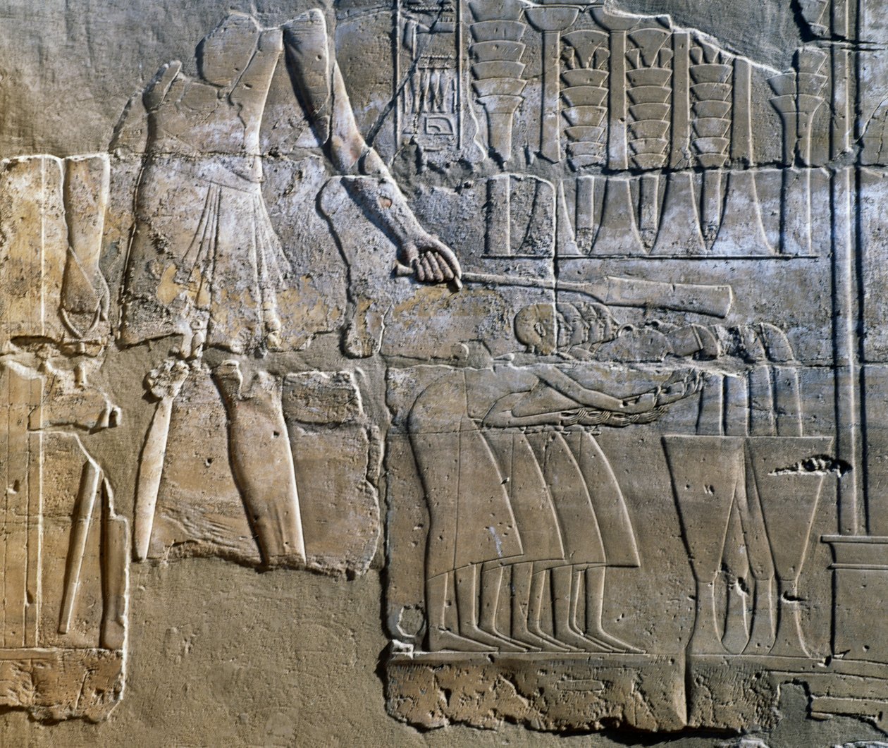 Sacerdote que supervisa el trabajo de las mujeres, relieve mural, columnata del Templo de Amón (Lista del Patrimonio Mundial de la Unesco de Egyptian 18th Dynasty