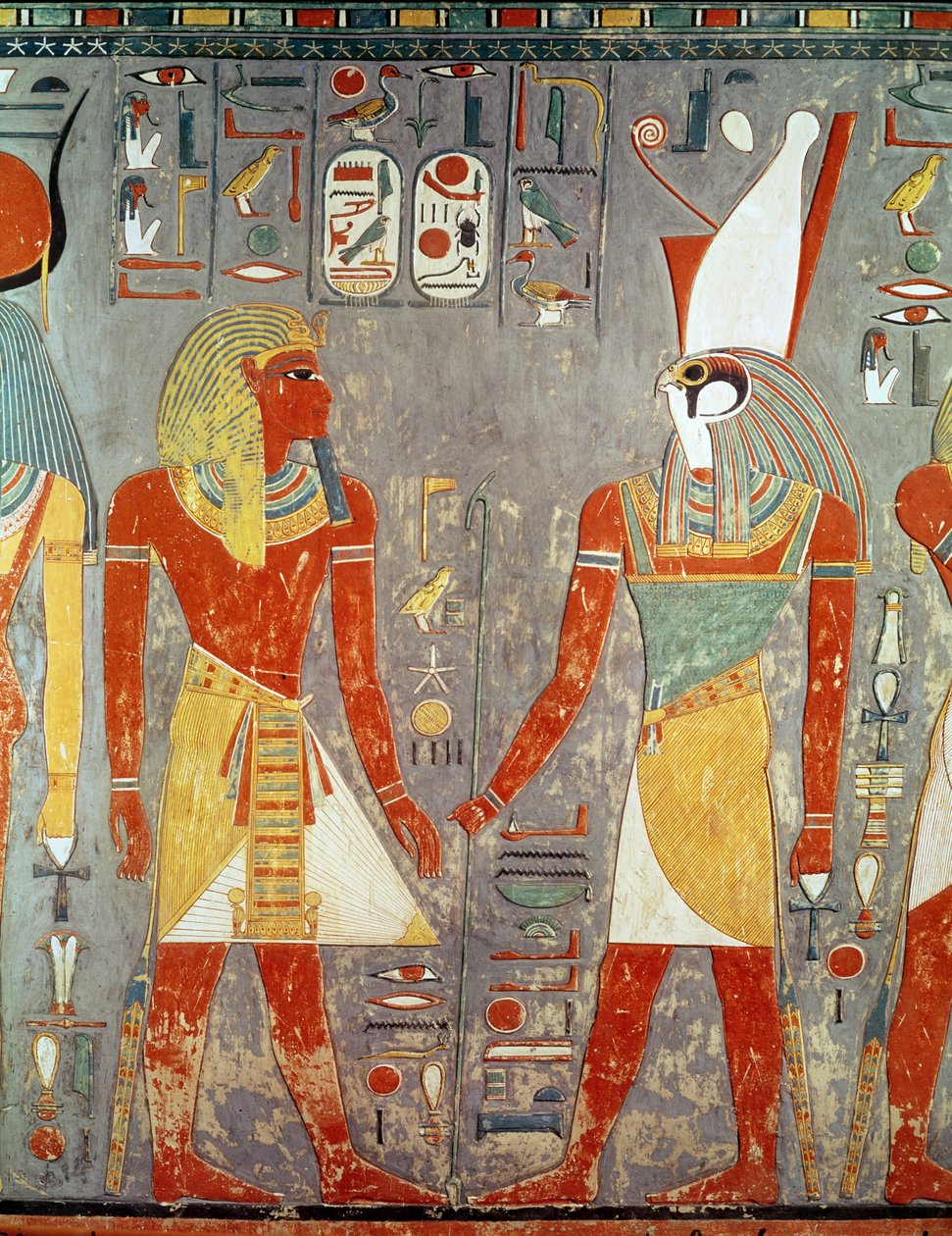 Relieve que representa a Horemheb (c.1323-1295 a.C.) ante Horus, de su tumba, Nuevo Reino de Egyptian 18th Dynasty