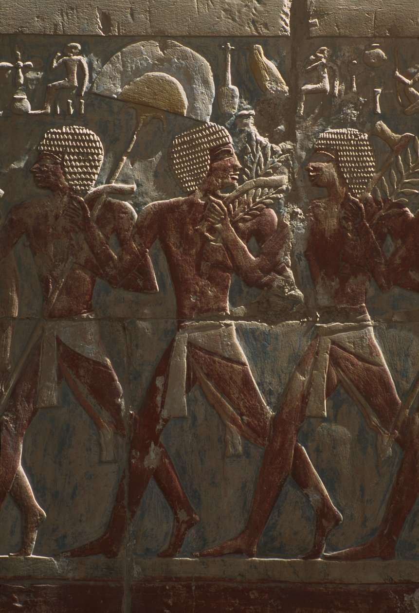 Relieve que representa un desfile en honor a la diosa Hathor (detalle), del Templo Mortuorio de Hatshepsut (c.1503-1482 a.C.) de Egyptian 18th Dynasty