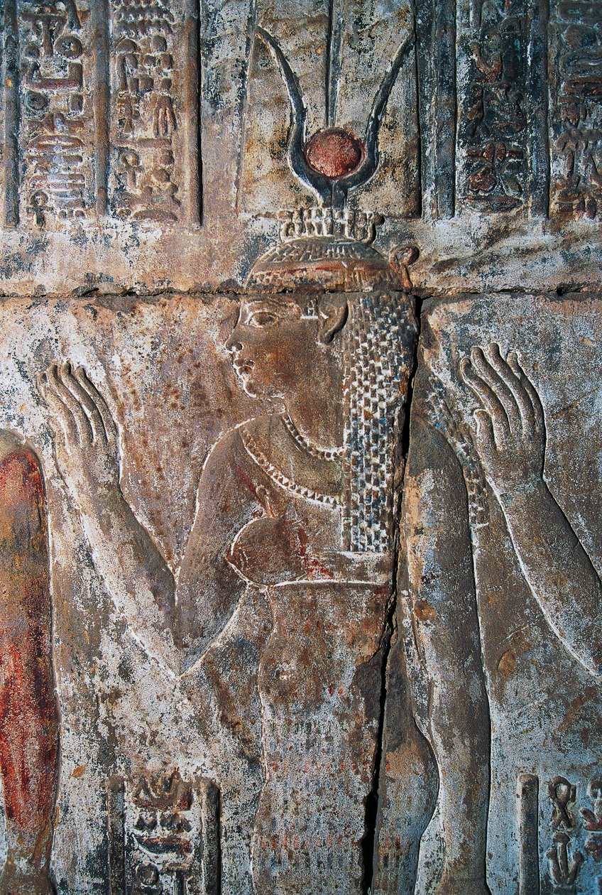 Relieve de Hatshepsut representada como Hathor, Templo Mortuorio de Hatshepsut, Deir el-Bahri, Luxor, Tebas (Lista del Patrimonio Mundial de la Unesco de Egyptian 18th Dynasty
