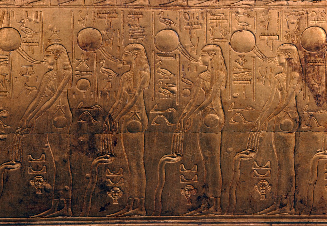 Relieve sobre ataúd de madera dorada, Tesoro de Tutankamón de Egyptian 18th Dynasty