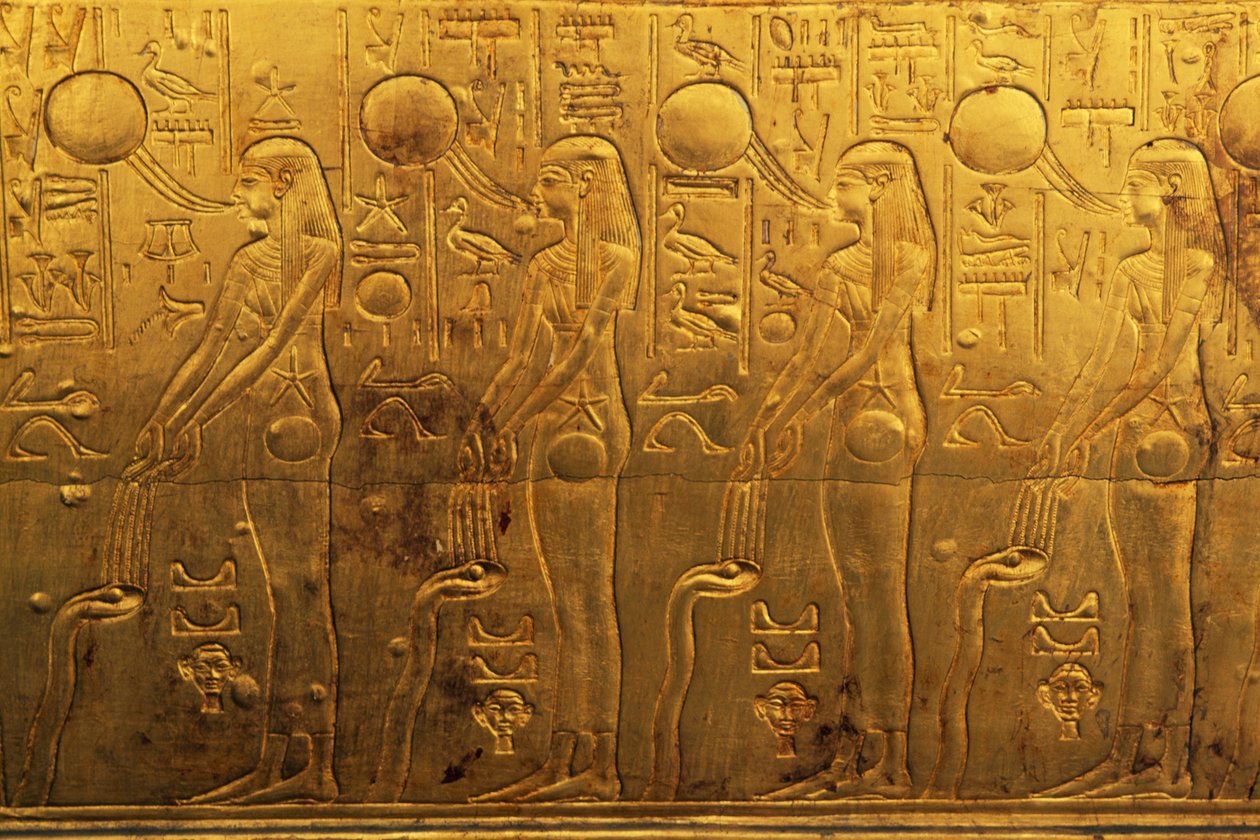Relieve en el panel exterior derecho de la segunda capilla funeraria, Tesoro de Tutankamón, Egipto, Civilización egipcia, Reino Nuevo, Dinastía XVIII de Egyptian 18th Dynasty