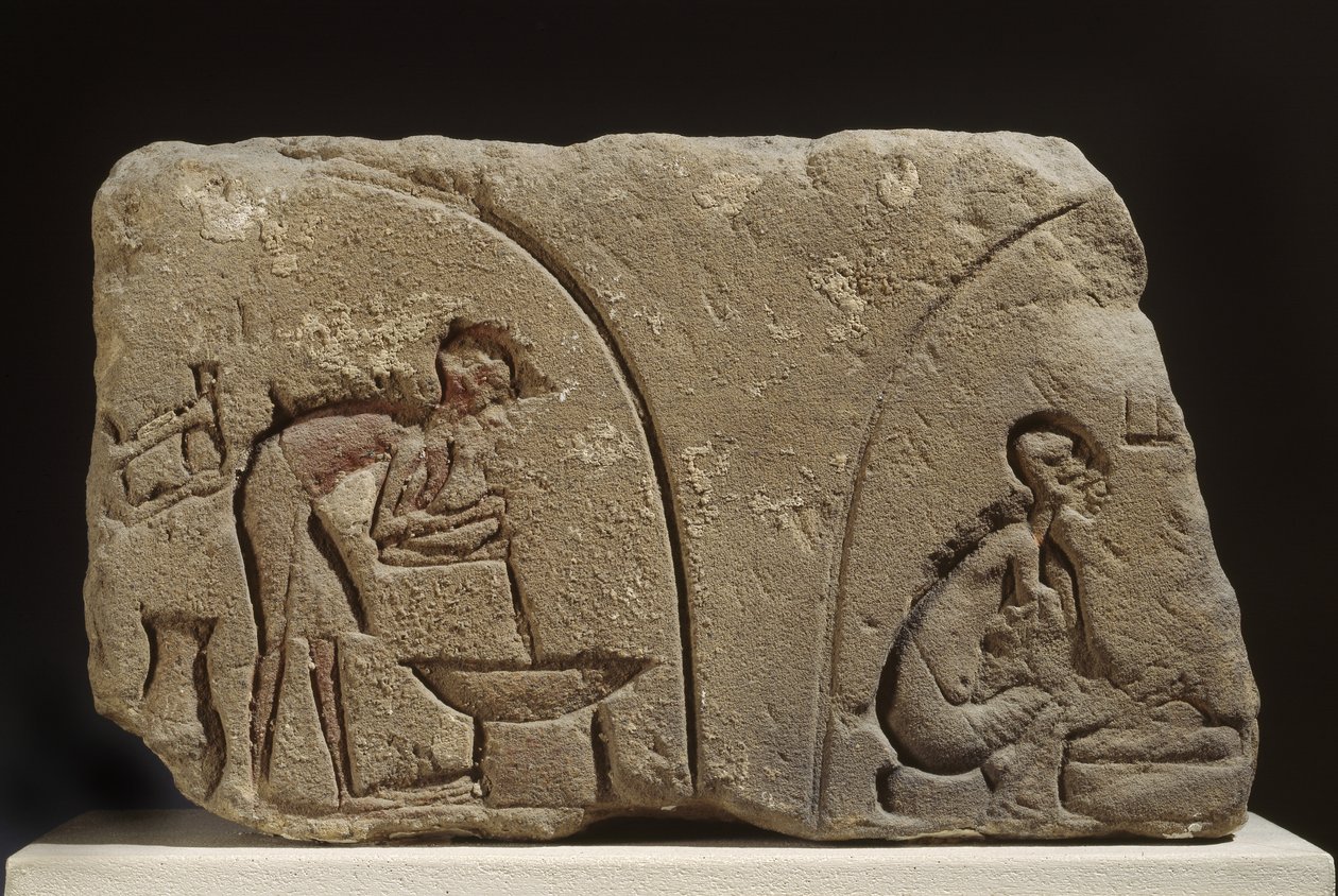 Relieve de arenisca de la preparación de una comida de Egyptian 18th Dynasty