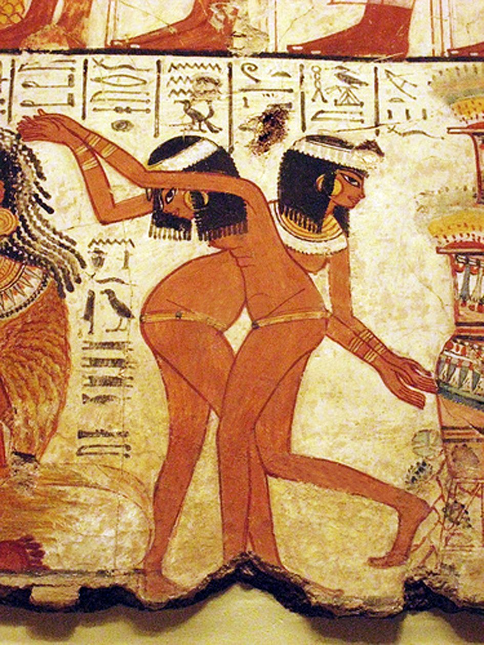 Mural de un templo con dos niñas bailando, Egipto (mural) de Egyptian 18th Dynasty