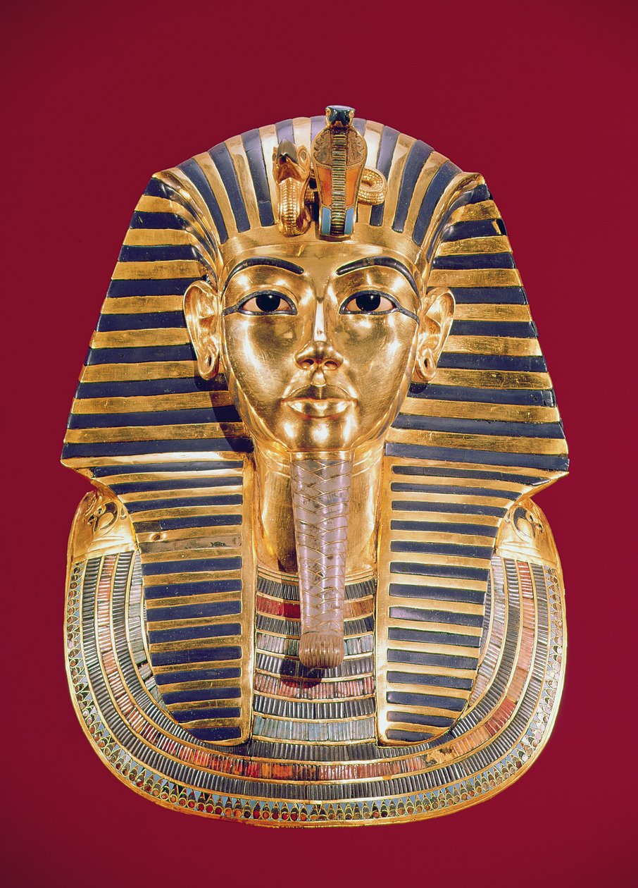La máscara funeraria de Tutankamón (c.1370-1352 a.C.) c.1336-1327 a.C., Nuevo Reino (oro incrustado con piedras semipreciosas) de Egyptian 18th Dynasty
