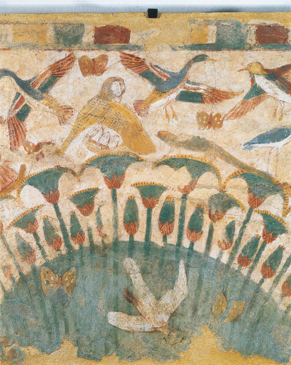 Pintura mural que representa la flora y la fauna de las marismas a lo largo del río Nilo, procedente de la tumba de Neferhetep, detalle de Egyptian 18th Dynasty