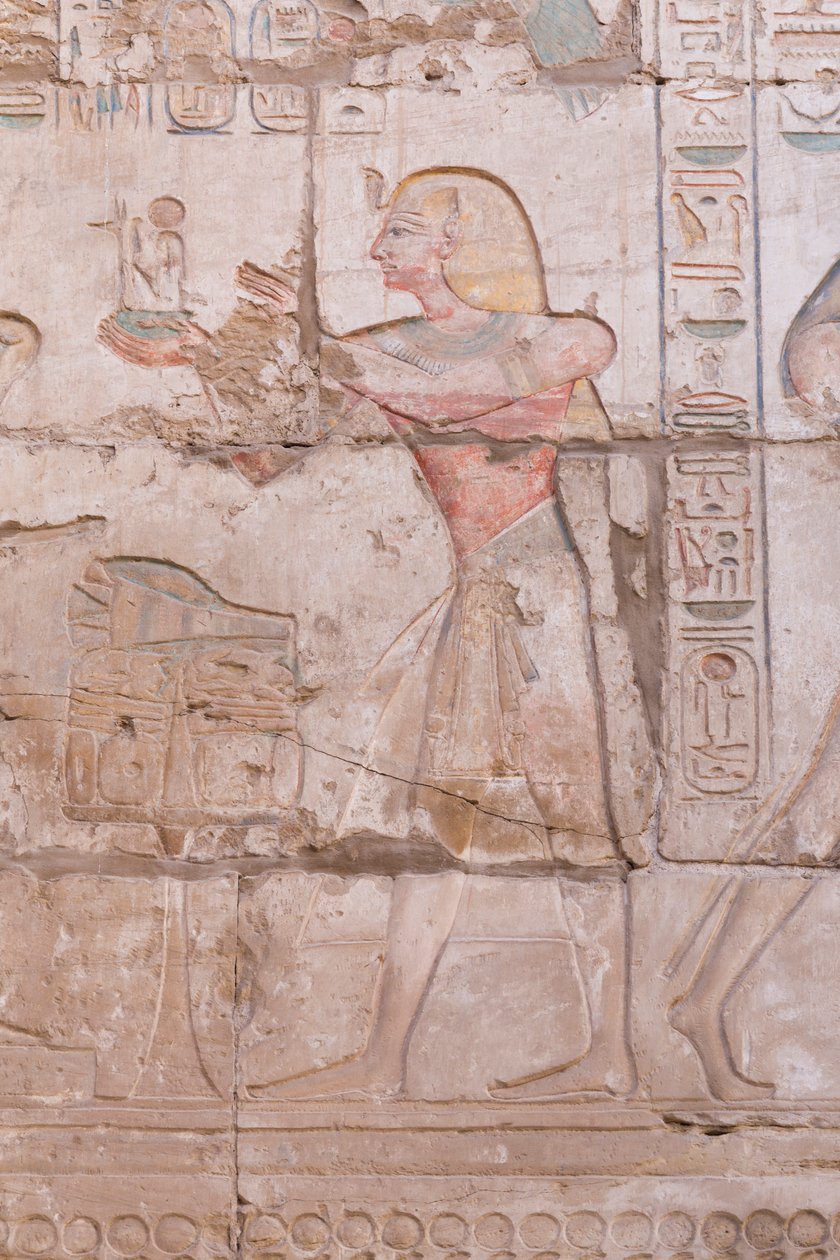 Relieves murales, gran sala hipóstila, complejo del templo de Karnak, Luxor, Egipto de Egyptian 18th Dynasty