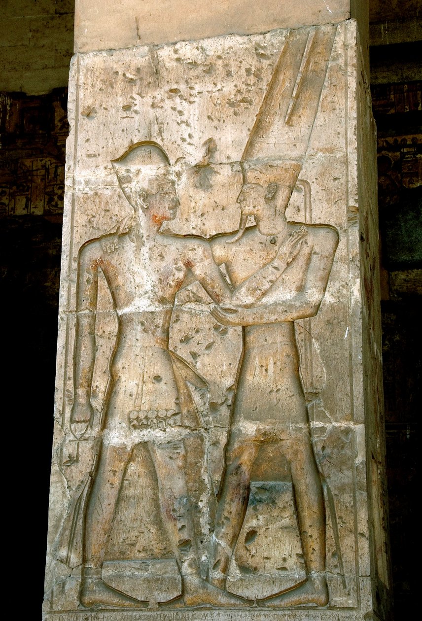 Arte egipcio antiguo: Bajo relieve en columna del templo de Sethi I (Sety o Seti I) de Egyptian 19th Dynasty