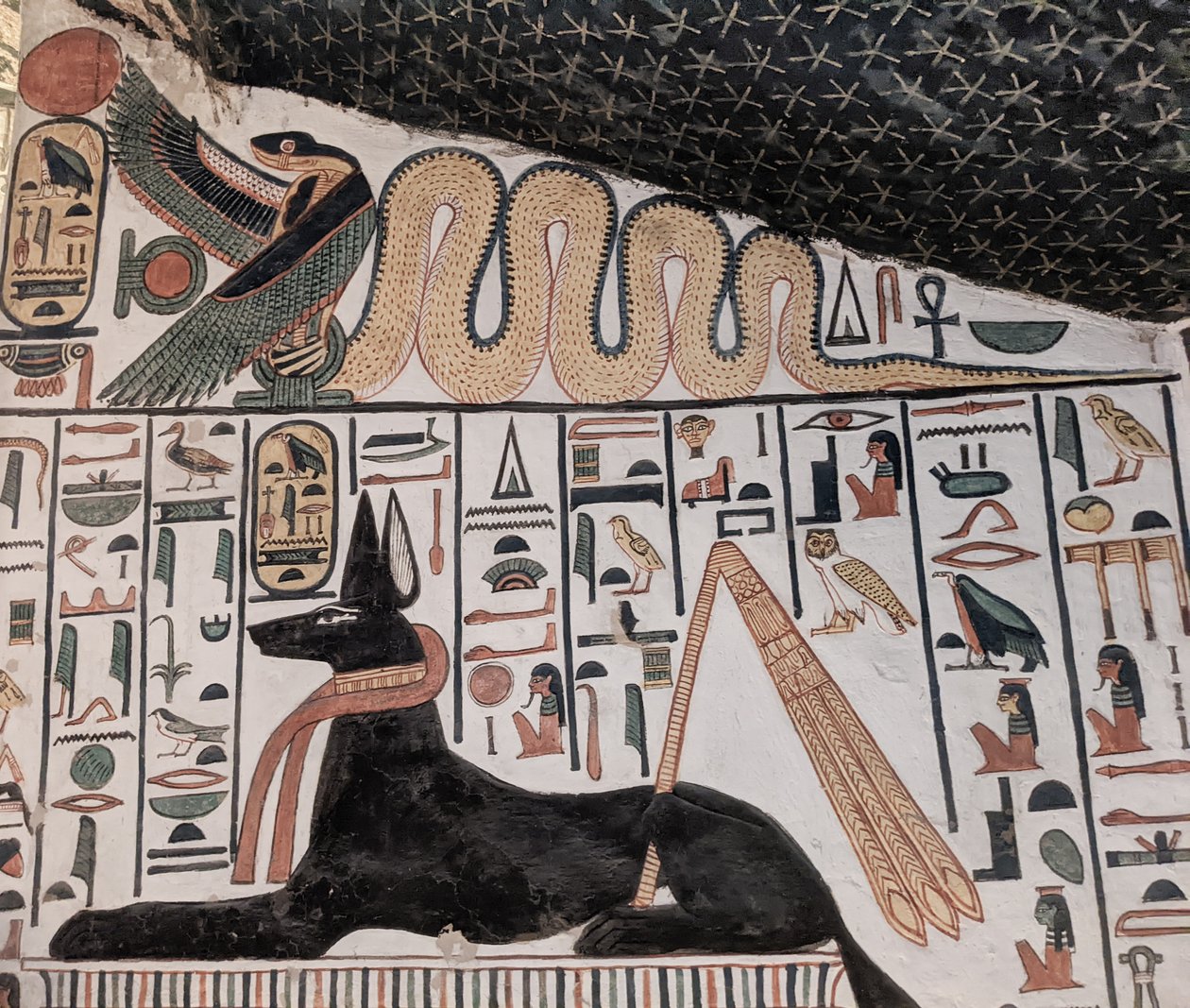 Anubis y cobra (pintura mural) de Egyptian 19th Dynasty