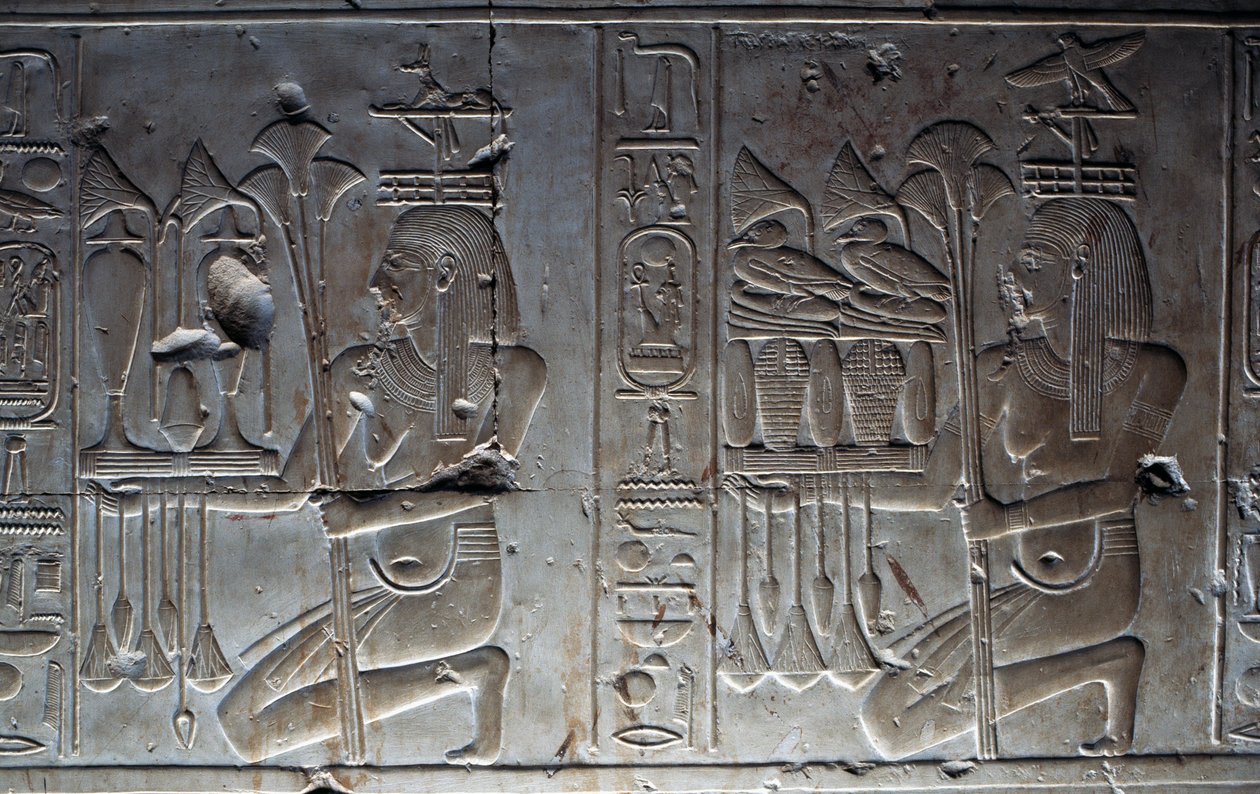 Bajorrelieve, Templo de Seti I, o Gran Templo de Abidos, Abidos, Egipto, Civilización egipcia, Reino Nuevo, Dinastía XIX de Egyptian 19th Dynasty