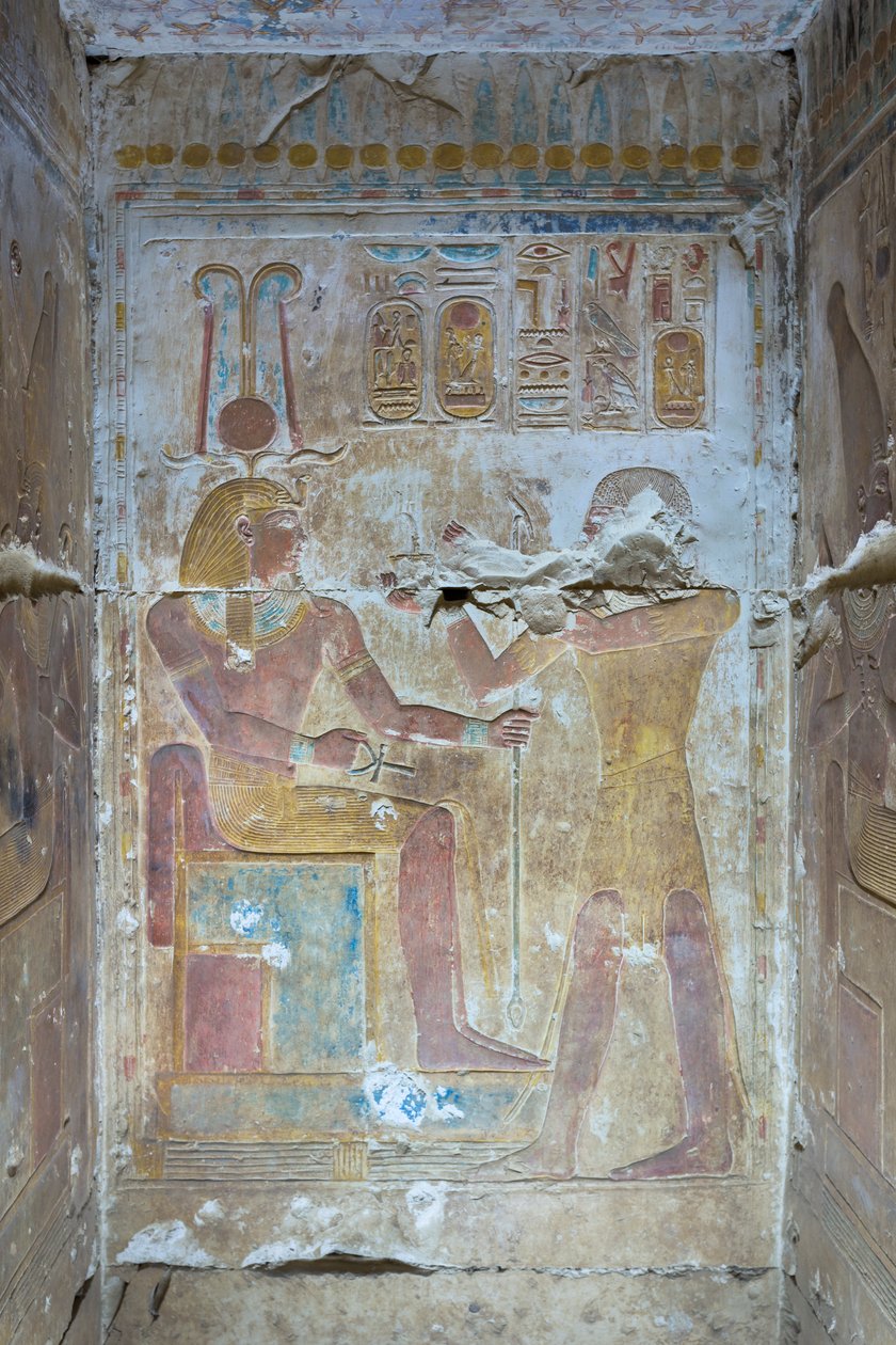 Relieve coloreado, templo de Seti I, Abidos, Egipto de Egyptian 19th Dynasty