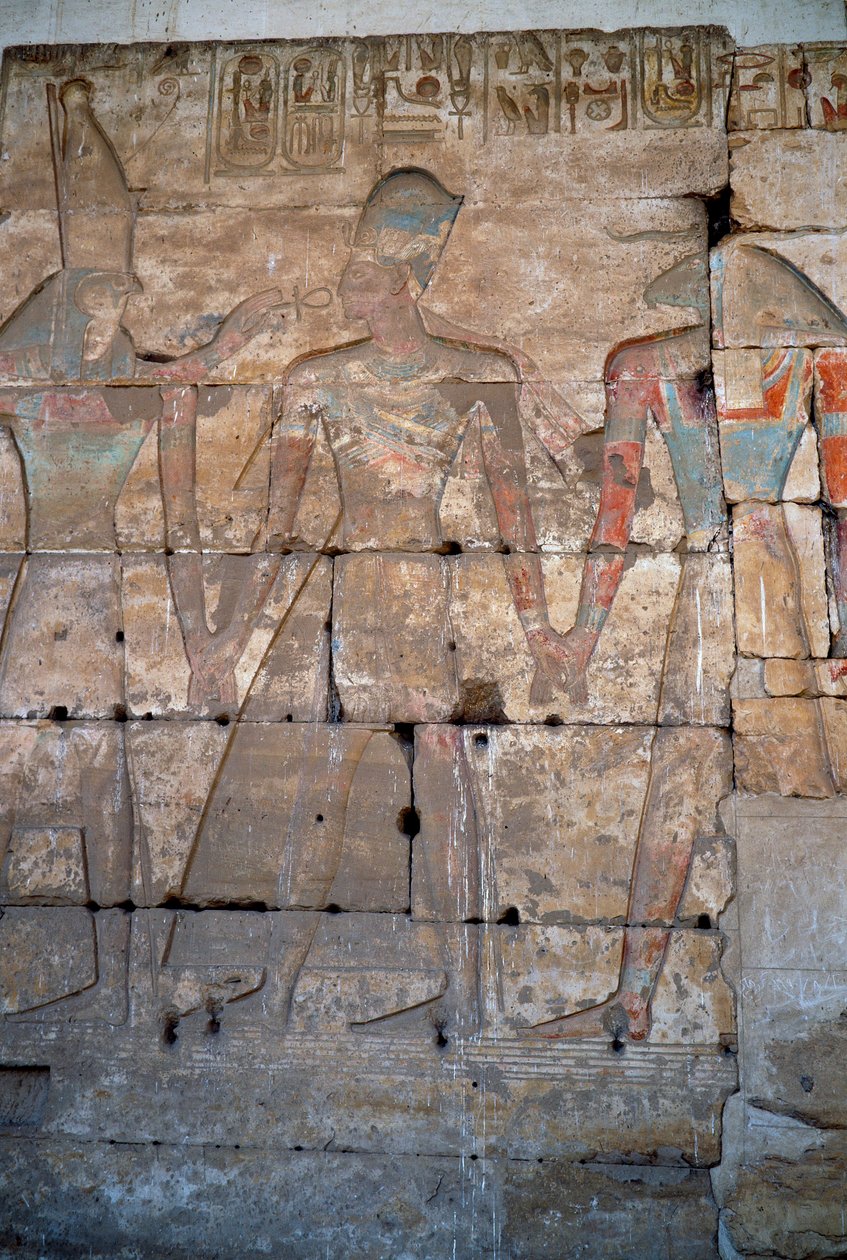 Antigüedad egipcia: detalle de los bajorrelieves del templo de Seti I en Abidos de Egyptian 19th Dynasty
