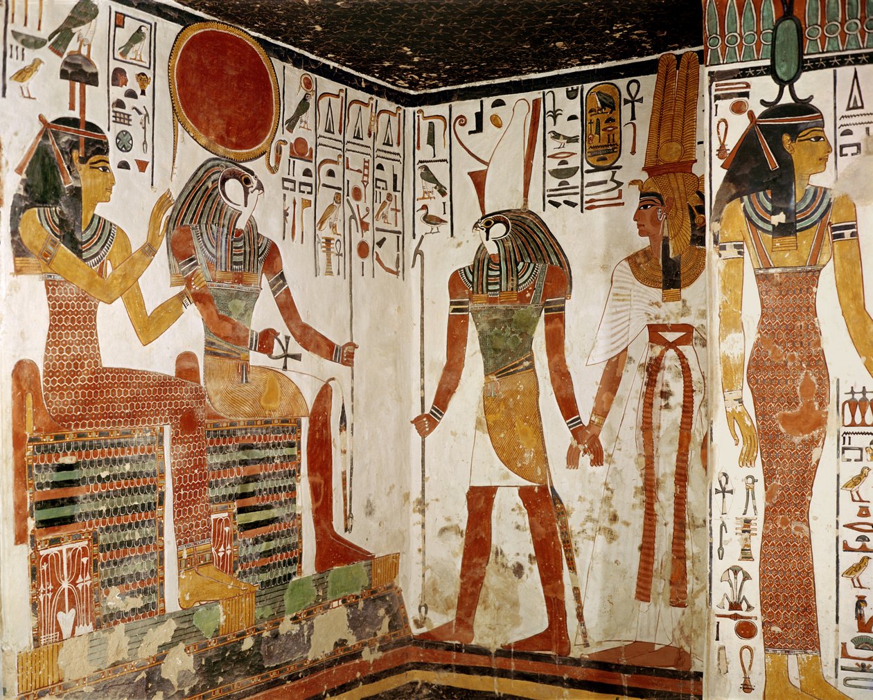 Nefertari es presentada ante el dios Re-Horakhty por Horus, de la tumba de Nefertari, Nuevo Reino de Egyptian 19th Dynasty