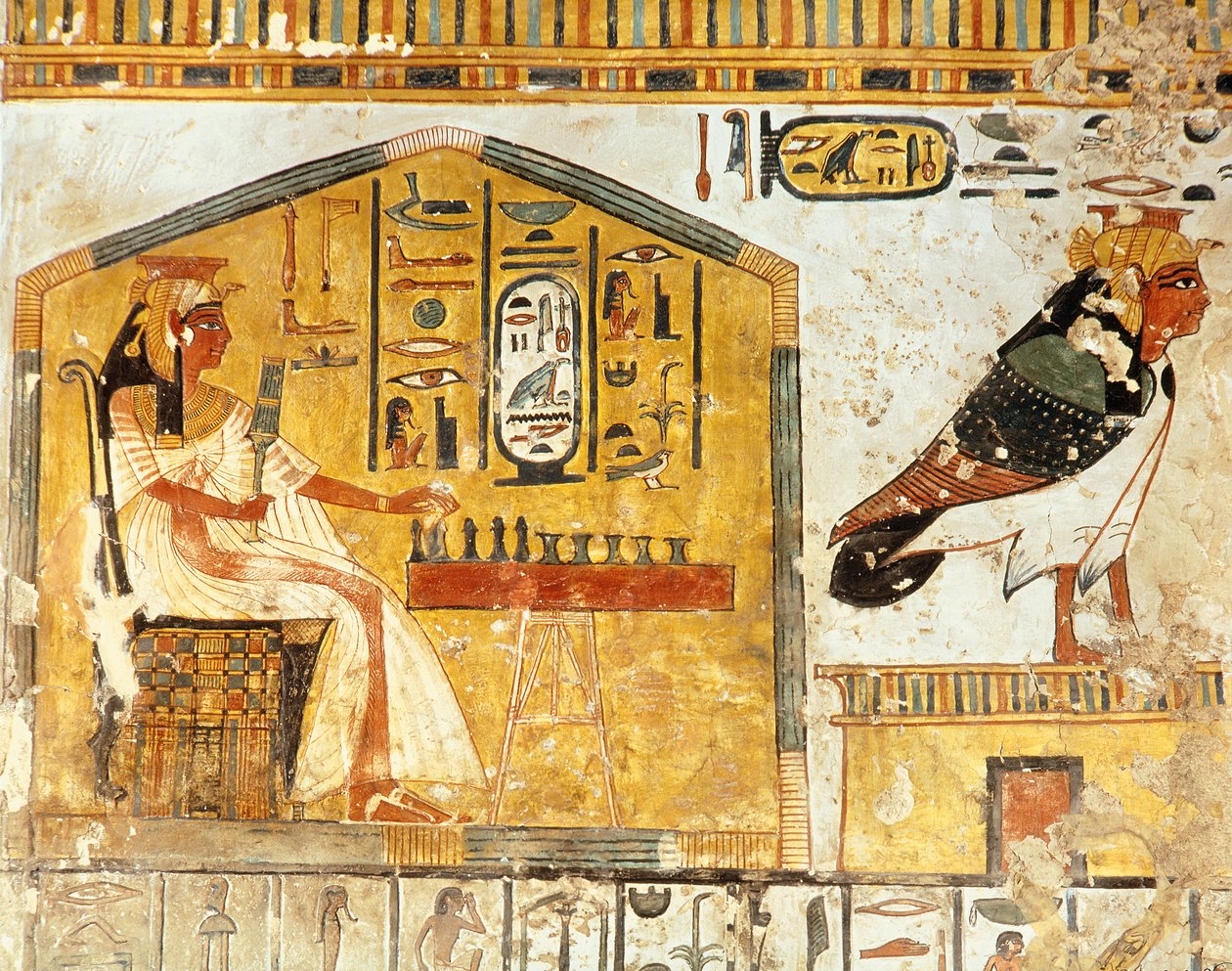 Nefertari jugando al senet, detalle de una pintura mural de la Tumba de la Reina Nefertari, Nuevo Reino de Egyptian 19th Dynasty