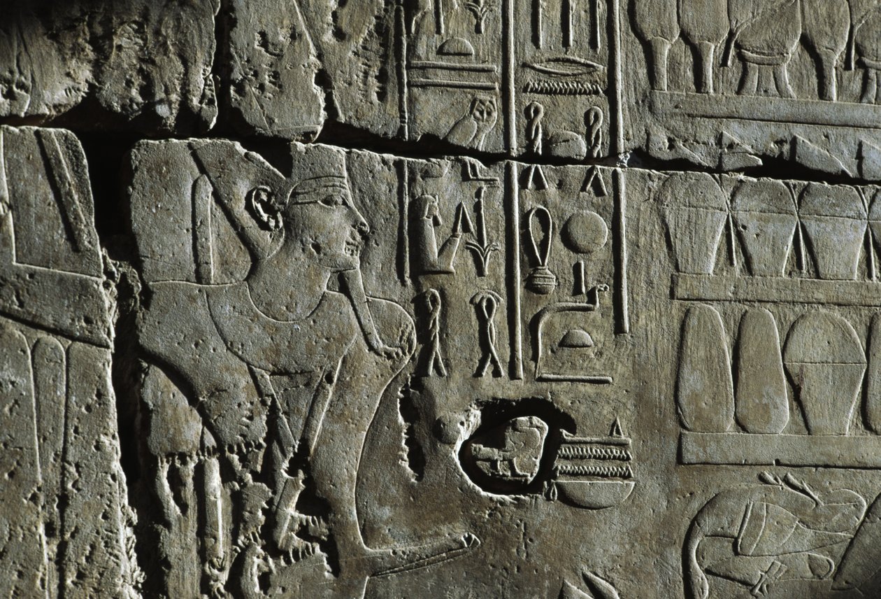 Relieve, Templo de Amón, Luxor, antigua Tebas (Lista del Patrimonio Mundial de la UNESCO de Egyptian 19th Dynasty