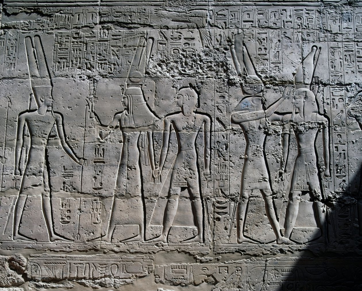 Escenas de ofrendas a los dioses, relieve, paredes interiores de la Gran Sala Hipóstila, complejo del templo de Karnak (Lista del Patrimonio Mundial de la Unesco de Egyptian 19th Dynasty