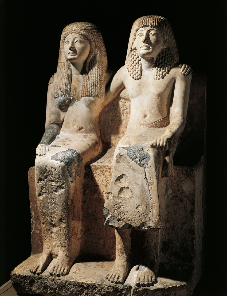 Grupo escultórico que representa al escriba Pendua y su esposa Nefertari, encontrado en Deir el-Medina, Egipto de Egyptian 19th Dynasty