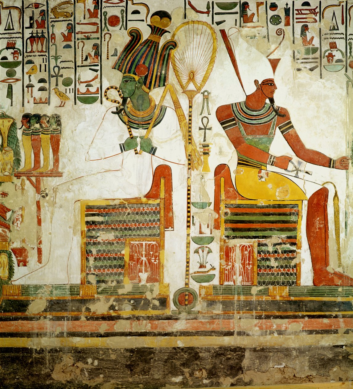 Los dioses Osiris y Atum, de la tumba de Nefertari, Nuevo Reino de Egyptian 19th Dynasty