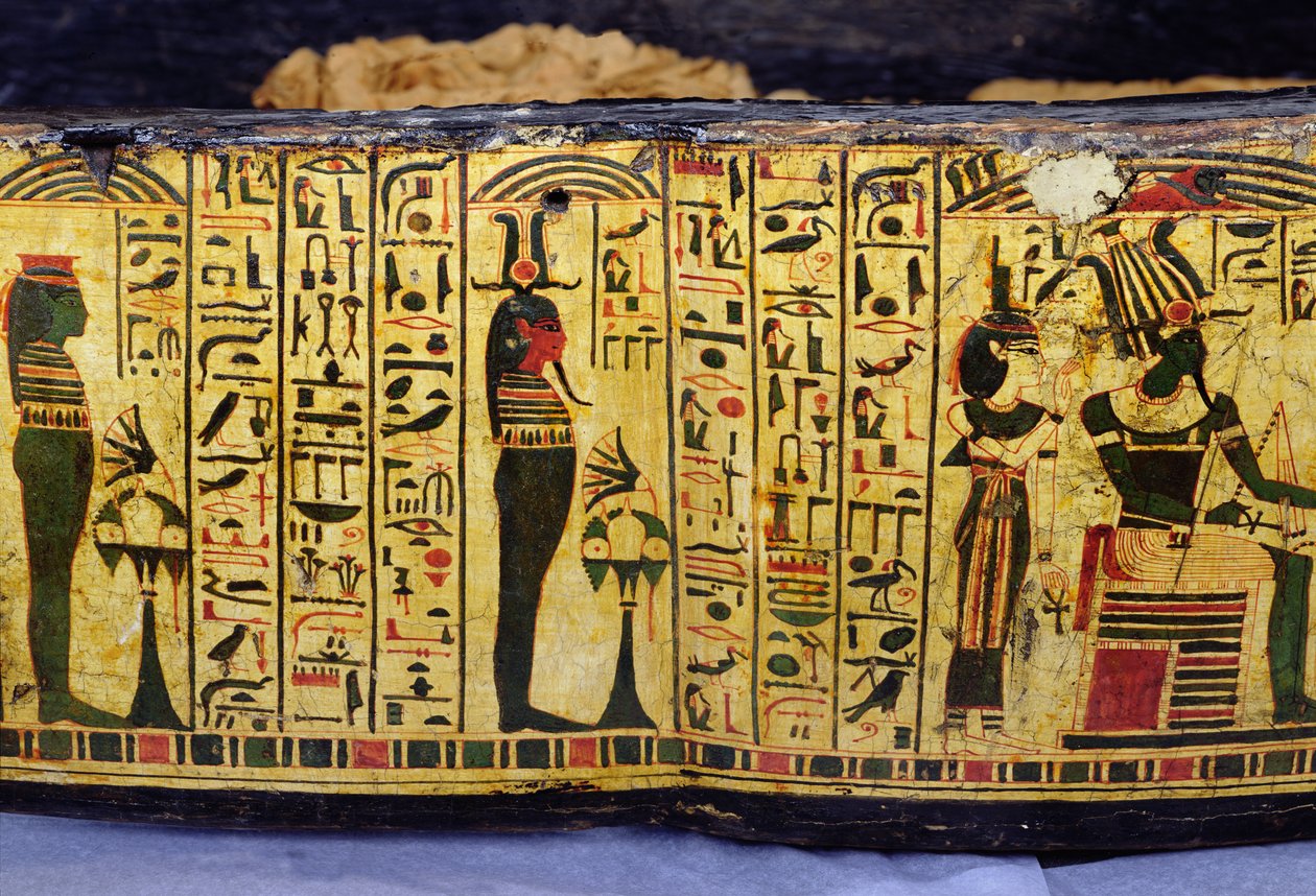 Detalle de la base exterior del ataúd de la momia de Nesyamun, posiblemente encontrado en Deir El-Bahri, Nuevo Reino, c.1100 a.C. de Egyptian 20th Dynasty