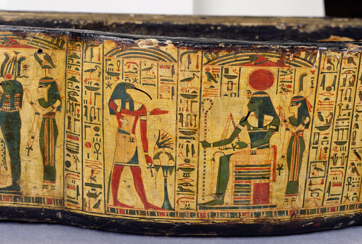 (detalle) de la base exterior del sarcófago de la momia de Nesyamun, posiblemente encontrada en Deir El-Bahri, Nuevo Reino, c.1100 a.C. de Egyptian 20th Dynasty