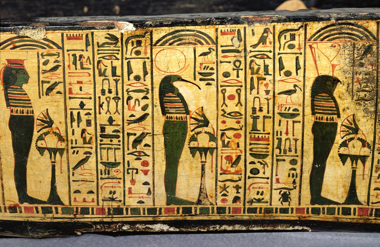 Detalle de la base del ataúd exterior de la momia de Nesyamun, posiblemente encontrado en Deir El-Bahri, Nuevo Reino, c.1100 a.C. de Egyptian 20th Dynasty