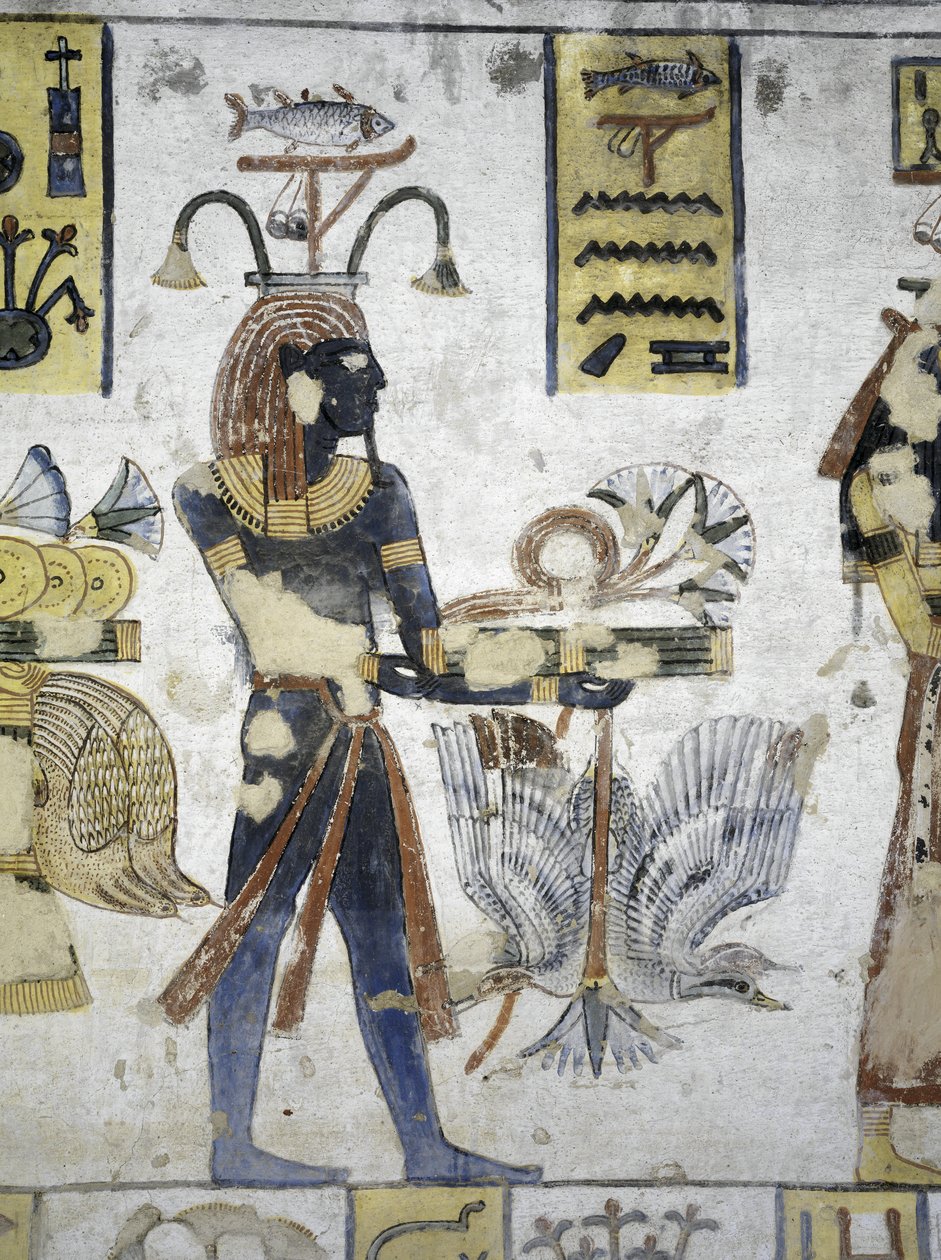 Tumba de Ramsés III, pintura mural de ofrendas rituales, dinastía XX de Egyptian 20th Dynasty