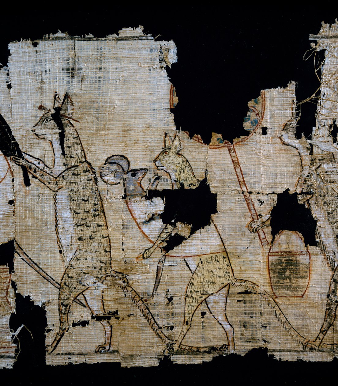 Papiro que representa escena satírica, ca 1100 a.C., del reinado de Ramsés IX, Detalle, Civilización egipcia, Reino Nuevo, Dinastía XX de Egyptian 20th Dynasty